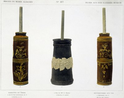 Baraty (do wyrobu masła) w obrobionej glinie zachowanej w Muzeum Alzackim, v.1800 autorstwa French School