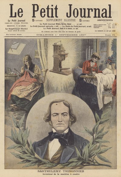 Barthelemy Thimonnier, francuski wynalazca maszyny do szycia (kolorowa litografia) autorstwa French School