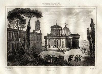 Bazylika della Santa Casa - Loreto - Sanktuarium Lorette - Loreto - Bazylika Matki Bożej z Loreto - Święty Dom Loreto lub Dom Nazaretu - Grawerowanie z "" Malowniczych Włoch" - Historyczne i opisowe malarstwo Włoch "M. de Norvins, Ch. N autorstwa French School