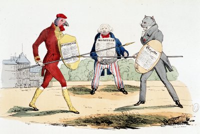 Bitwa pojedyncza (pojedynek między gazetami „La Gazette”, „Le Moniteur” i „Daily”) - w „La Silhouette”” autorstwa French School