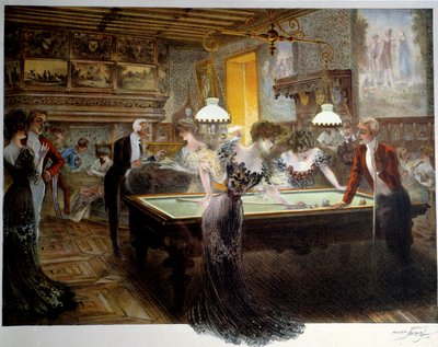Piękny okres: gra w bilard, początek XX wieku (litografia) autorstwa French School