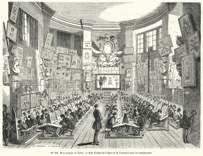 Klasa dla początkujących w bezpłatnej szkole rysunku, Francja (grafika) autorstwa French School