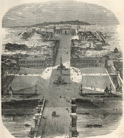 Widok z lotu ptaka na Place de la Concorde, rue Royale z kościołem Madeleine - Grawerowanie w „Tableau-de-Paris” autorstwa Edmonda Texiera 1852 autorstwa French School