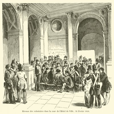 Biwak wolontariuszy na dziedzińcu Hôtel de Ville, 26 lutego 1848 r. autorstwa French School