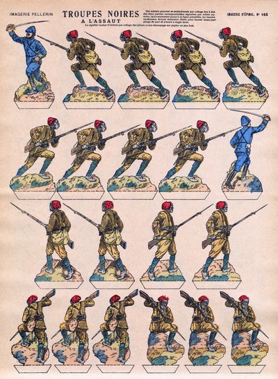 Czarne oddziały wdarły się do francuskiej Armee z kolonii afrykańskich. Obraz Epinal, początek XX wieku. autorstwa French School