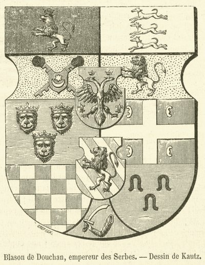 Herb Dushan, cesarza Serbów (rycina) autorstwa French School