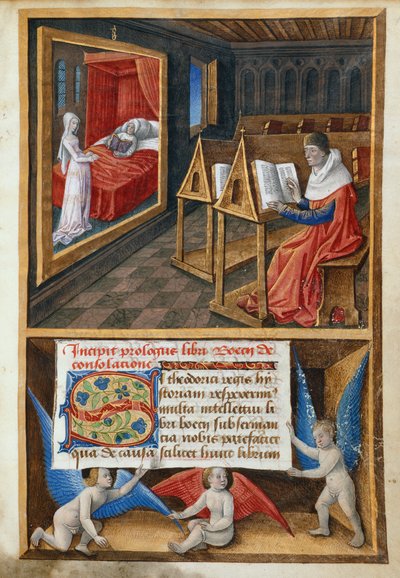 Boecjusz i filozofia, ilustracja z „Pocieszenia filozofii” autorstwa French School