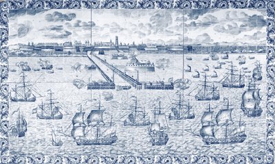 Bombardowanie Dunkierki 11 sierpnia 1695 (ceramika) autorstwa French School