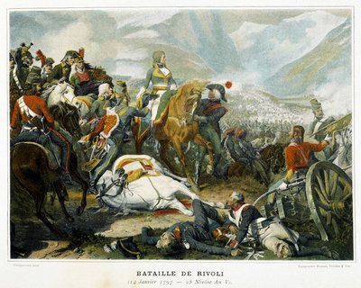 Bonaparte (w środku), po zwycięstwie nad Austriakami w bitwie pod Rivoli (Włochy) 14 stycznia autorstwa French School