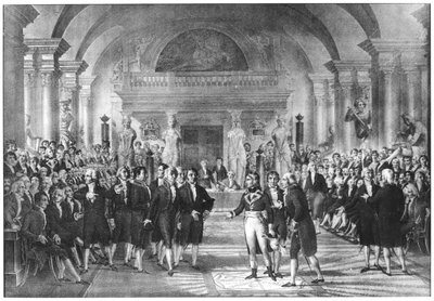 Bonaparte, Pierwszy Konsul (1769-1821) Z wizytą u członków Akademii Nauk w Luwrze, początek XIX wieku autorstwa French School