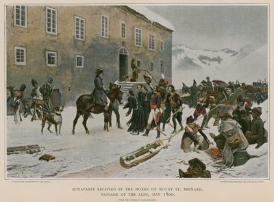 Bonaparte otrzymany przez mnichów z Góry św. Bernarda autorstwa French School