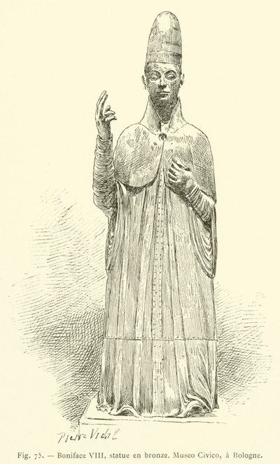 Bonifacy VIII, posągi z brązu, Museo Civico, Bolonia (rycina) autorstwa French School