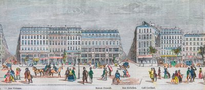 Boulevard Montmartre po stronie południowej i bulwar des Italiens po stronie południowej - Rue Vivienne - Maison Frascati - Rue Richelieu - Cafe Cardinal - Grawerowanie w „Tableau-de-Paris” autorstwa Edmonda Texiera 1852 autorstwa French School