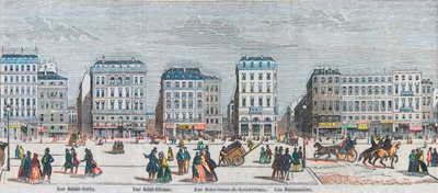 Boulevard Poissonniere - Rue Saint Barbe - Rue Saint Etienne - Rue Notre Dame de Reouvrance - Rue Poissonniere - Grawerowane w „Tableau-de-Paris” przez Edmonda Texiera 1852 autorstwa French School
