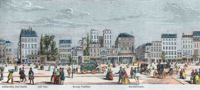 Boulevard du Temple strona południowa - Rue Charlot - Cafe Turk - Passage Vendome - Rue du Temple - Grawerowanie w „Tableau-de-Paris” autorstwa Edmonda Texiera 1852 autorstwa French School