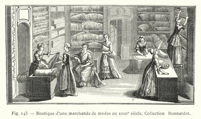 Sklep handlarza modą w XVIII wieku, kolekcja Bonnardot (grafika) autorstwa French School
