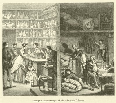 Sklep i zaplecza, w Paryżu (grawerowanie) autorstwa French School
