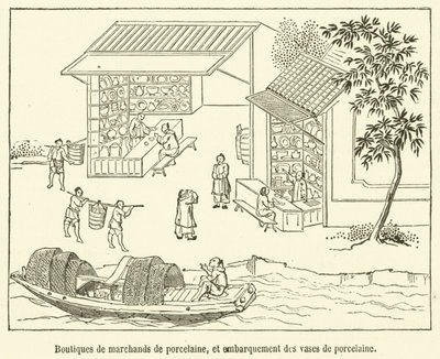 Sklepy kupców porcelany i zaokrętowanie wazonów porcelanowych (grawerowanie) autorstwa French School