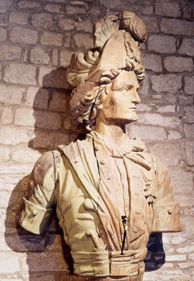 Figura smyczkowa: popiersie francuskiego korsarza. XVII-wieczne Saint Malo, muzeum miejskie autorstwa French School