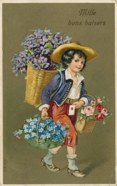 Chłopiec niosący kwiaty autorstwa French School