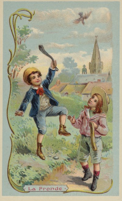 Chłopiec zabija ptaka z procy autorstwa French School