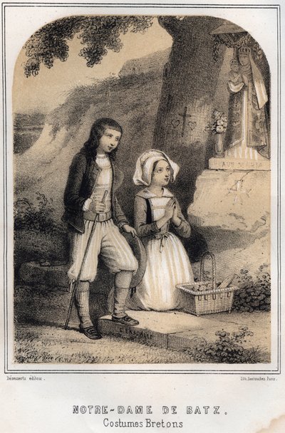 Kostiumy bretońskie - Notre-Dame de Batz - grawerowanie w „The SOURIES OF MY UNCLE MEMORIES AND TRAVEL RECITTS” autorstwa MORING MICHEL - Koniec XIX wieku autorstwa French School
