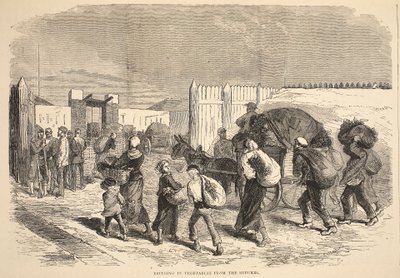 Sprowadzanie warzyw z przedmieść, ilustracja z Cassells History of the War between France and Germany, 1870-1871 autorstwa French School