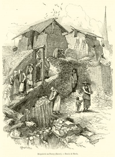 Cegielnia w Perrey, Havre (grawerowanie) autorstwa French School