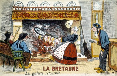 Bretania: galette wróciła do chiminee (naleśniki) - pocztówka, deb. XX wiek autorstwa French School