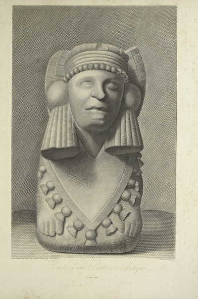 Popiersie azteckiej kapłanki, ilustracja z „Widoki kordylierów i pomników rdzennych ludów Ameryki” autorstwa Alexandra von Humboldta i Aime Bonpland autorstwa French School