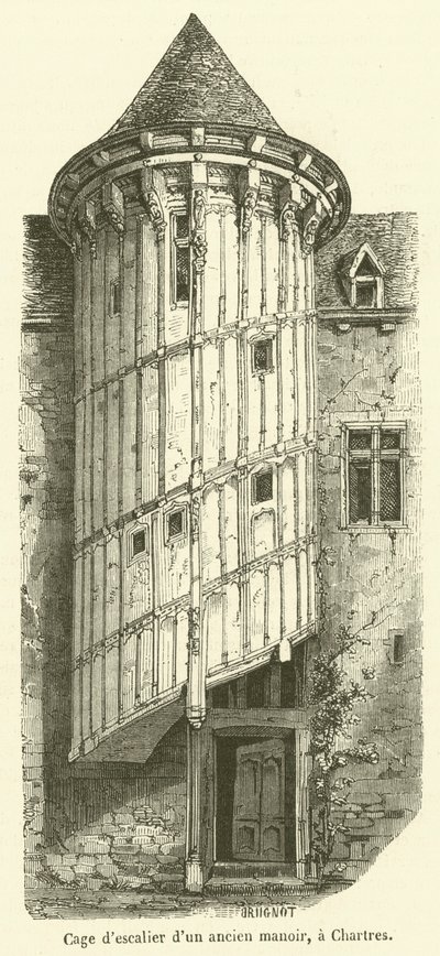 Klatka schodowa starej rezydencji w Chartres (rycina) autorstwa French School