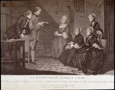 Sprawa Calasa: Nieszczęśliwa rodzina Jeana Calasa (zm. 1762): matka, dwie córki, z Jeanne Viguiere, ich dobrą służącą, synem i jego przyjacielem, v.1762. autorstwa French School