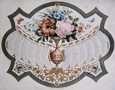 Kalendarz na rok 1839, sztychowany przez Godefroya Engelmanna (1788-1839) ok.1838 (kolor lito) autorstwa French School