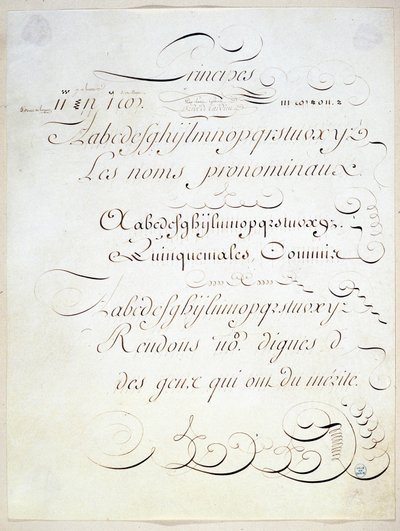Kaligrafia: Rękopis przedstawiający zasadę trzech pism francuskich, pod koniec XVIII wieku autorstwa Andre Tardieu. autorstwa French School