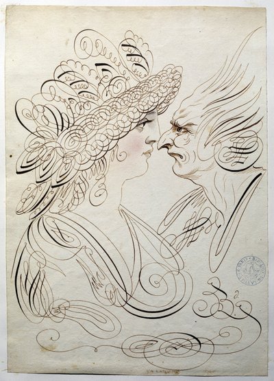 Kaligrafia: portrety profilowe około 1780 roku autorstwa Bernarda de Paris. autorstwa French School