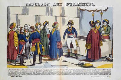 Kampania (wyprawa) w Egipcie (1798-1801): Bonaparte Napoleon do piramid w Egipcie w 1799 r. Obraz Epinal autorstwa French School