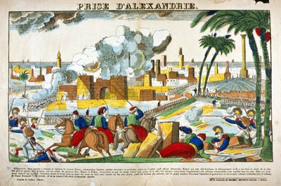Kampania (wyprawa) Egiptu (1798-1801): Zdobycie Aleksandrii przez wojska Napoleona Bonaparte w lipcu 1798 r. Obraz Epinal autorstwa French School