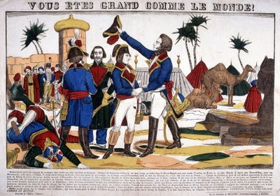 Kampania (wyprawa) egipska (1798-1801) prowadzona przez Napoleona Bonaparte w 1799 r. Obraz Epinal autorstwa French School