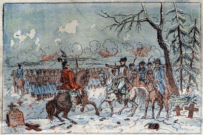 Kampania prusko-polska (1806-1807): „” Napoleon I (1769-1821) na polu bitwy pod Eylau w dniu 08.02.1807 nakazał Muratowi odeprzeć rosyjską kawalerię. Rycina XIX wieku. autorstwa French School
