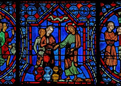 Małżeństwo w Kanie: Chrystus zamienia wodę w wino (w30a) autorstwa French School