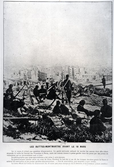 Armaty na Buttes-Montmartre w wigilię 18 marca 1871 (zdjęcie bw) autorstwa French School