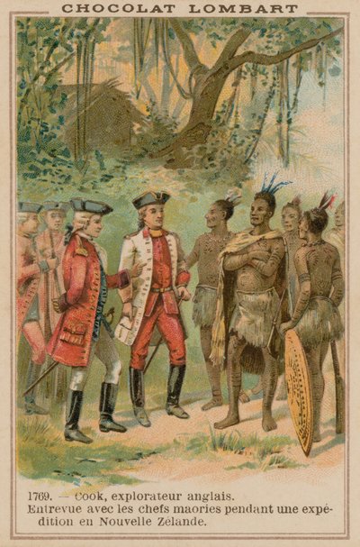 Spotkanie kapitana Jamesa Cooka z wodzami Maorysów w Nowej Zelandii, 1769 autorstwa French School