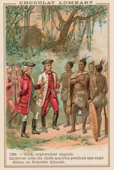 Spotkanie kapitana Jamesa Cooka z wodzami Maorysów w Nowej Zelandii, 1769 autorstwa French School