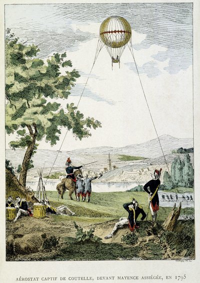Aerostat uwięziony przez Jean Marie Joseph (Jean-Marie-Joseph) Coutelle (1748-1835), przed oblężeniem Moguncji autorstwa French School