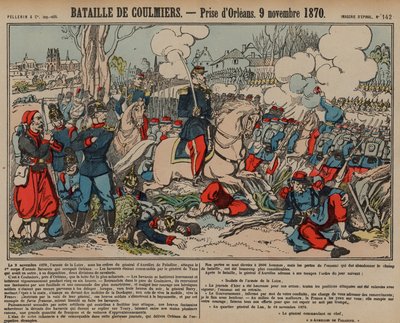 Zdobycie Orleanu przez Francuzów po bitwie pod Coulmiers, wojna francusko-pruska, 9 listopada 1870 (kolorowe grawerowanie) autorstwa French School