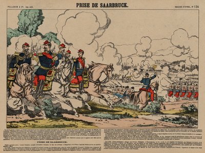 Wychwytywanie Saarbrucken przez francusko-pruską wojnę, 2 sierpnia 1870 (kolorowe grawerowanie) autorstwa French School