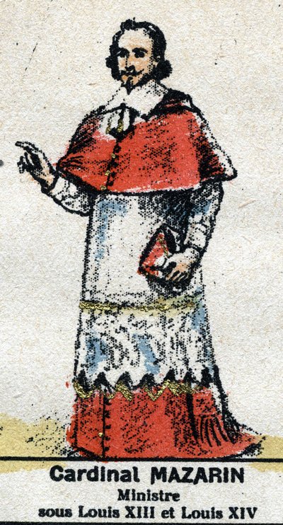 Kardynał Jules Mazarin (Giulio Raimondo Mazzarino lub Mazarino) (1602-1661), francuski mąż stanu pochodzenia włoskiego. W „”Galerii królów i królowych Francji oraz wybitnych postaci od 1643 do 1895””Obraz epinal. autorstwa French School