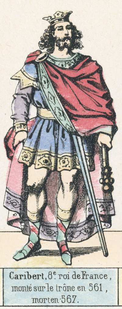 Caribert, 8. król Francji, wstąpił na tron ​​w 561, zmarł w 567 (kolorowa rycina) autorstwa French School