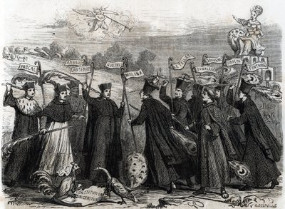 Karykatura o Unigenitus, konstytucja apostolska w formie bulli papieskiej ogłoszonej przez papieża Klemensa XI w 1713, otworzyła ostatnią fazę kontrowersji jansenistów we Francji 1713 (rycina) autorstwa French School