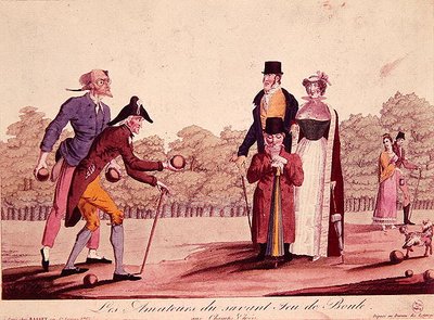 Karykatura gry w kręgle (Le Jeu de Boules), początek XIX w. (kolor lito) autorstwa French School